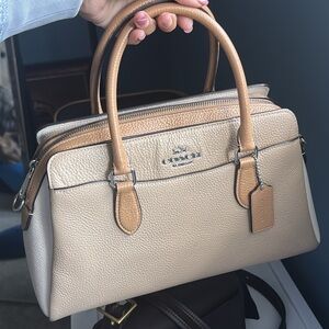 Coach Darcie Carryall Beige Colorblock Pebbled Leather Satchel
